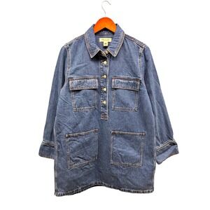 Madewell Denim Jean Dress Tunic Shirt Women's Large Blue Collared Pockets
